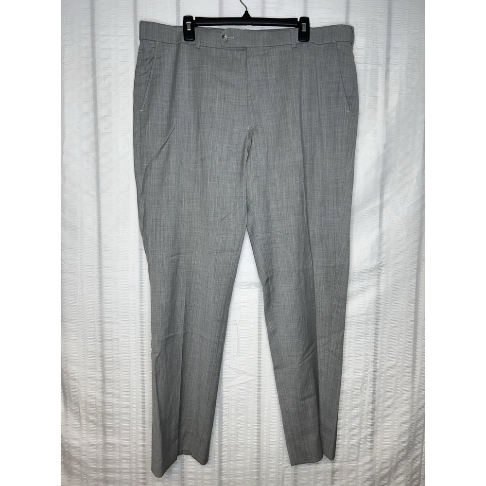 BALLIN Flat Front Dress Pants Men's 40x30 Light Gray Super 120s Wool Comfort EZE